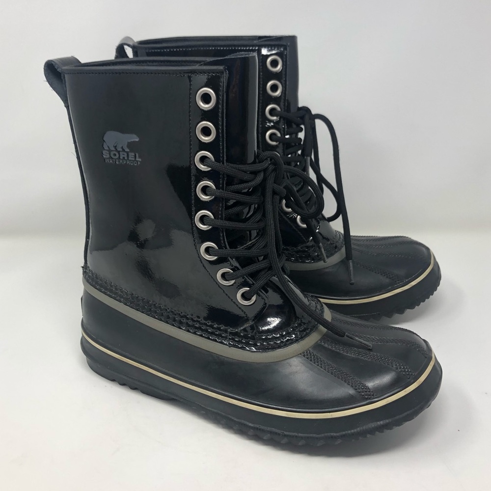 Sorel 1964 black patent leather winter boot